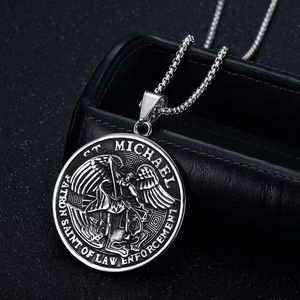 St Michael Angel Round Pendant <b>Titanium</b> Steel Necklace Unisex Fashion Jewelry Gift - Product Image 2