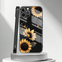 Étui de protection arrière pour téléphone portable en verre PC TPU avec impression de fleurs de marguerite pour iPhone 7 8 X Xr XS 11 12 13 14 15 16 17 18 Pro Max