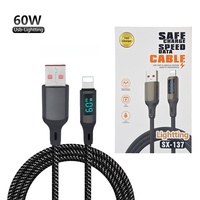 Câble de charge rapide 60W 5A avec affichage numérique, transmission de données 480 Mbps, tressé en nylon, écologique, USB-C/Light, pour iOS