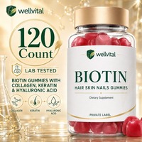 Gummies à la biotine pour cheveux, peau et ongles, testées en laboratoire, 120 unités, avec collagène, kératine et acide hyaluronique