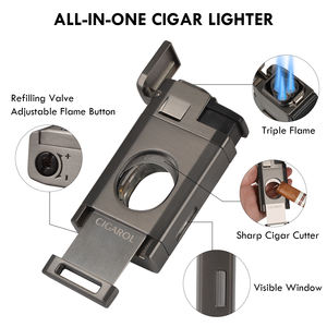 Briquet de luxe personnalisé avec logo pour cadeaux d'affaires, triple réglage, tout-en-un, coupe-vent, écologique, rechargeable, torche - Product Image 3