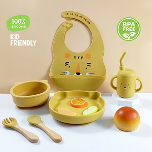 Hot Sale Factory Custom BPA-Free Bibs <strong>Plates</strong> Forks and Spoons Set Silicone Animal Bib Baby Silicone Tableware Feeding Set - Product Image 6
