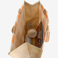 Sac fourre-tout imperméable doublé en faux coton et lin, grand sac à bandoulière rayé avec poignées en cordon pour la plage et les pique-niques