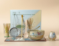 Ensemble de thé matcha japonais avec logo personnalisé, design traditionnel, fouet naturel pour la cérémonie du thé, bols à matcha