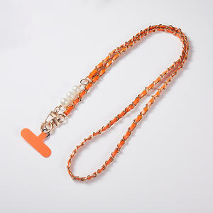 Sangle de poignet longue en perles anti-perte, en cuir PU tressé, chaîne métallique, étui de téléphone universel, cordon de téléphone portable - Product Image 5