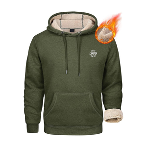Sweat à capuche personnalisé extra chaud 400 g/m², vert foncé, doublé polaire, épais, pour l'hiver, vêtement Sherpa - Product Image 1
