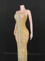 Robe de soirée sirène scintillante en strass pour femme, en maille transparente, à fines bretelles, moulante, longue, pour bal de promo, soirée en boîte de nuit, spectacle