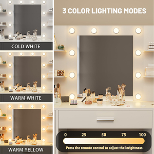 Tocador Blanco con Espejo, Luces LED, Tomacorriente, 7 Cajones y 6 Estantes de Almacenamiento <span class=keywords><strong>para</strong></span> Dormitorio, Vestidor o Maquillaje - Product Image 4