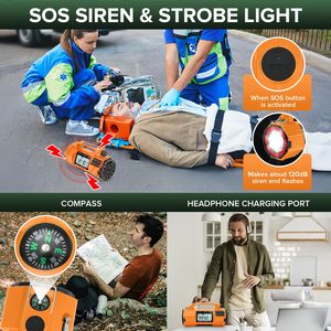 Nouvelle <span class=keywords><strong>radio</strong></span> FM d'urgence avec batterie externe 5000 mAh AM/FM WB SW solaire à manivelle, écran LED, haut-parleur intégré, lampe de poche - Product Image 6