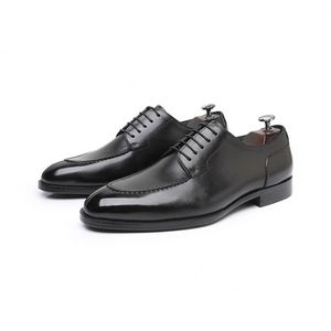 Chaussures en cuir pour hommes, style business décontracté, bout carré, en cuir pleine fleur, à lacets, respirantes, antidérapantes, semelle extérieure en caoutchouc légère - Product Image 6