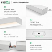 Lámpara Lineal LED Delgada Decorativa de Superficie, de Aluminio, 3CCT, Enlazable, Regulable, para Oficina Comercial, Sala de Exposiciones, Gimnasio