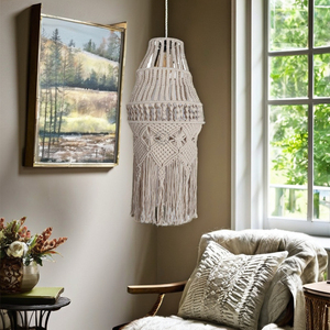 Handmade Bohemian Macrame Lampshade Custom Design Cotton Cord Hanging <b>Light</b> Eco-Friendly Home Decor Baptism Living Room Ceiling - Product Image 1