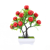 Kunstmatige rode fruitboom in pot, kunstplant met groene bladeren voor thuisdecoratie, tafeldecoratie, groothandel