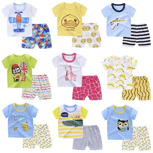 Conjunto de ropa de verano para niños, 100% algodón, manga corta, 2 uds., venta al por mayor