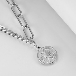 Collar con colgante de moneda redonda de 7 mm de acero inoxidable 304 con cierre OT minimalista europeo americano para mujer - Product Image 2