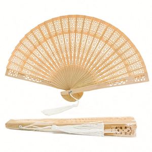 Abanico Plegable de Bambú de Alta Calidad, Tallado a Mano, Estilo de Madera con Borla, Diseño Calado, Mejores Precios - Product Image 1