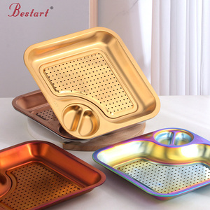 Eco-Friendly Stainless Steel <strong>Rectangular</strong> <strong>Serving</strong> Platter for Appetizers Dumplings Dinner <strong>Plate</strong> with Dipping Sauce for Camping - Product Image 2