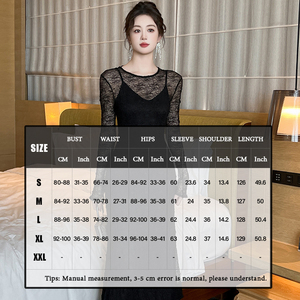 ZYHT 9806 europeo caldo Sexy <span class=keywords><strong>trasparente</strong></span> Club Party elegante <span class=keywords><strong>nero</strong></span> pizzo abito lungo manica lunga donna - Product Image 5