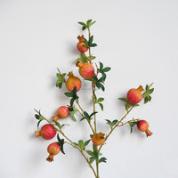 Enkelstammige 8-koppige granaatappel Guava Punica Granatum oranje rood 88cm Kunstmatige vruchten Ecologisch Hoogwaardig Thanksgiving