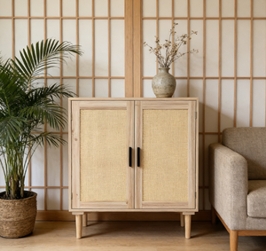 <span class=keywords><strong>ตู้</strong></span>เก็บของสำหรับห้องนั่งเล่น ตกแต่งด้วยหวาย PE ประตูตกแต่งด้วยไม้จริง ขา<span class=keywords><strong>ตู้</strong></span>ทำจากไม้จริง เฟอร์นิเจอร์ห้องเก็บของ ห้องนั่งเล่น ทำจากไม้ - Product Image 3