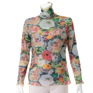 Nueva chica en línea de impresión arrugada reversible a medida blusa bordada Jersey suelto Camisa de gasa camisa - Product Image 4