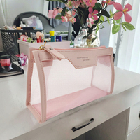 Pochette de maquillage transparente légère et portable en PVC et nylon, grande capacité, personnalisable, couleur tendance, faible MOQ, haute qualité