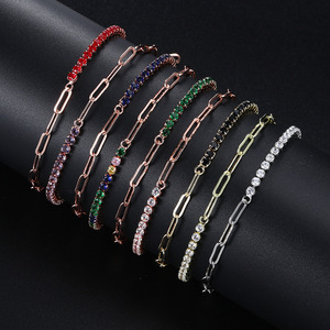 Wholesale <b>Rainbow</b>-Gold Rose Gold Paperclip Chain Bracelets Multi-Color Gem Links Stackable Party Glam for Daily Styling Zircon - Product Image 3