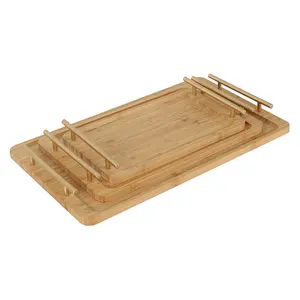 Modern restaurant hotel kitchen appetizer food snack plate bamboo serving tray set with gold handle