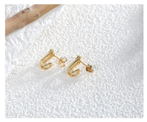 Wholesale Trendy Gold-Plated Letter Mini Crystal Stud Earrings Double J Design Fashionable <b>Brass</b> Zircon Unisex Daily Use Gift - Product Image 2