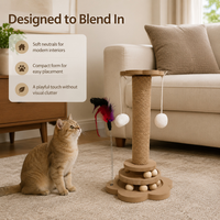 Griffoir pour chat en sisal avec boule tournante et jouets suspendus, petit arbre à chat interactif pour chatons d'intérieur