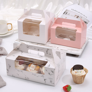 Hộp Bánh Nướng Xốp Bán Chạy 2/4/6 Hộp Bánh Cupcake Giấy Bìa Cứng Màu Trắng Cửa Sổ Trong Suốt Có Tay Cầm - Product Image 1