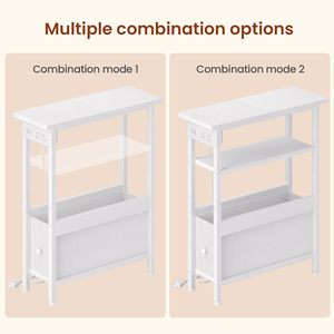Bedroom Living Room White Narrow Side <strong>Table</strong> Charging Station Fabric Drawer <strong>Skinny</strong> Nightstand Slim <strong>Bedside</strong> <strong>Table</strong> - Product Image 5