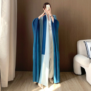 Miyake Plissé Dégradé Cardigan Veste Robe Grande Taille Femme Vêtement Musulman Traditionnel avec Manchette d'Été Chauve-Souris Manteau Abaya - Product Image 2