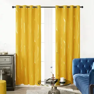 Modern Nordic Yellow Geometric Printed Blackout Curtain Cloth Living Room Bedroom Polyester Window Curtains