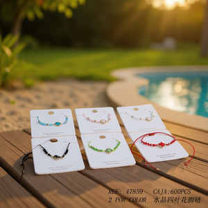 Tobillera de trébol de cuatro hojas de cristal, acero inoxidable, con cuentas, ajustable, joyería de moda para mujeres y niñas, regalo. - Product Image 3