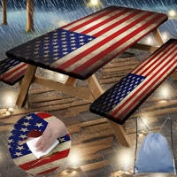 Housse de table de camping en polyester imperméable 6FT avec bord élastique antidérapant, motif drapeau américain pour décoration extérieure