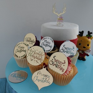 ท็อปเปอร์คัพเค้กอะคริลิคสีทองเงินลายพิมพ์ UV เป็นมิตรกับสิ่งแวดล้อม ใช้ซ้ำได้ สำหรับตกแต่งเค้กในงานปาร์ตี้คริสต์มาส - Product Image 1