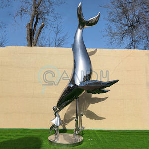 مخصص كبير دولفين قبلة امرأة الفولاذ المقاوم للصدأ دولفين الأسماك المنحوتات حديقة في الهواء الطلق الزخرفية مرآة معدنية تمثال الحوت - Product Image 1