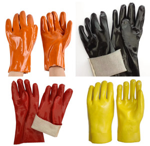 Cam 27Cm Bông Lót Mở Cuff Không Thấm Nước Dầu Chống Hóa Chất Bảo Vệ Bóng Đầy Đủ <span class=keywords><strong>PVC</strong></span> Nhúng An Toàn Tráng Găng Tay Làm Việc - Product Image 6