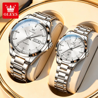 Montre mécanique unisexe OLEVS 7090 Elegance Fashion, bracelet en acier inoxydable, étanche, affichage de la date, montre simple pour couple, fabrication d'usine