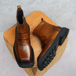 Botas de Tobillo para Hombre, Primavera-Otoño, Parte Superior de Cuero Genuino con Estampado de Leopardo, Suela de Goma, Impermeables, para Trabajo - Product Image 2