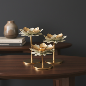 ชุดเชิงเทียนทองเหลืองลายดอกบัว 3 ชิ้น ดีไซน์ทันสมัย ของตกแต่งบ้านใหม่ล่าสุด - Product Image 3