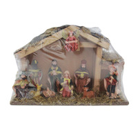 30cm Crèche de Noël Ornements en Résine Né Ange Maison en Bois Jésus Naissance Catholique Décoration