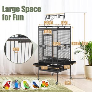 Jaula para Loros con Techo Abierto y Gimnasio de Juegos, <span class=keywords><strong>Hábitat</strong></span> Móvil de Metal para Aves con Ruedas, Bandeja Deslizante para Desechos para una Fácil Limpieza Diaria - Product Image 3