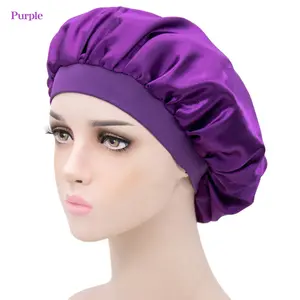 Purple Night Sleep Hats Hair Bonnets Silky Satin Bonnet With Logo