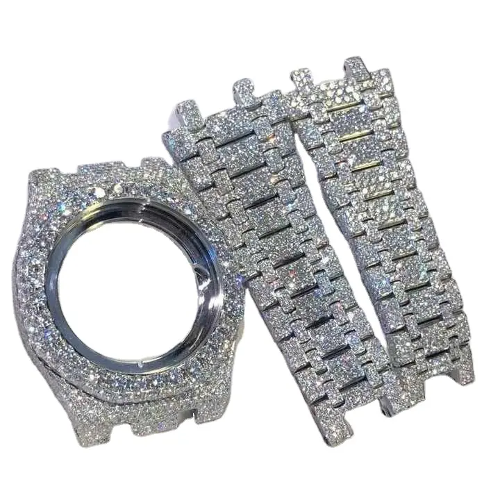 CZ Busdown Xem 41Mm Trường Hợp Ban Nhạc Thiết Lập Dây Đeo Kim Cương Moissanite Xem Iced out