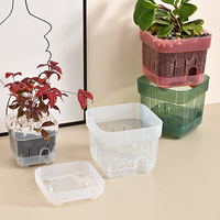 Pot de fleurs décoratif carré en plastique de 4,7 à 6,3 pouces avec soucoupe pour plantes et stockage d'eau