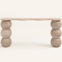 Table console longue en pierre minimaliste contemporaine pour couloir, OEM ODM, personnalisée, en travertin beige massif, tables consoles à plateau sphérique