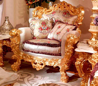 OE-FASHION Royal de Luxe Feuille D'or Sculpté En Bois salon Canapé ensemble style Européen Design Italien En Bois Massif Doré Tissu Canapé