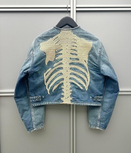 Giacca Safari Autunnale AeeDenim per <span class=keywords><strong>Uomo</strong></span>, Denim Patchwork Stampato 100% Cotone, Antivento, Ecologica, Traspirante, Ricamo Frontale OEM - Product Image 5